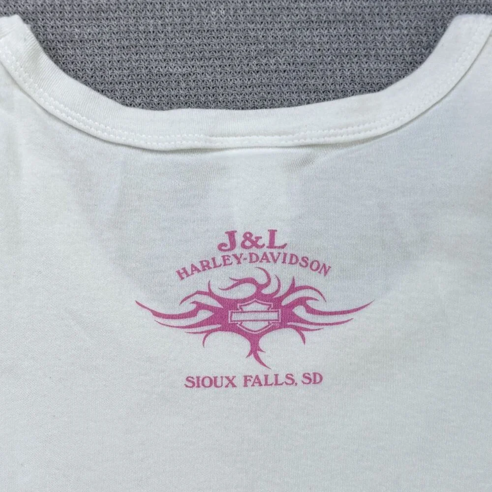 Harley-Davidson Womens White Sturgis 2007 T-Shirt Pink Rhinestone Logo Size S - Picture 7 of 15